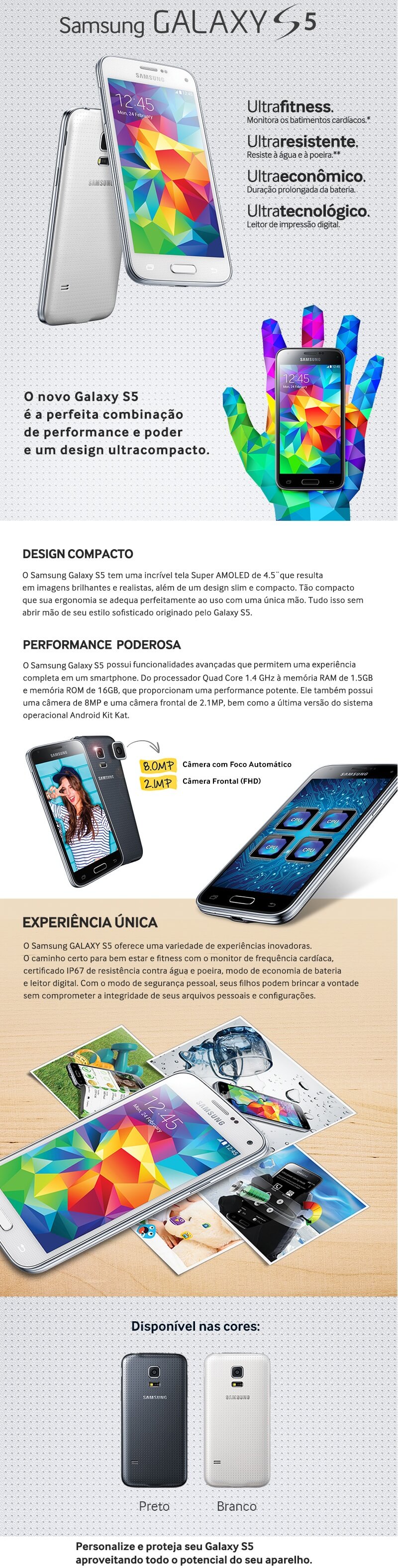 SMARTPHONE SAMSUNG GALAXY S5 Android 4.4 QUAD CORE 16GB CAM 8MPX