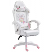 Cadeira Gamer Reclinavel Giratoria Apoio Bra&ccedil;os e Pe Branca e Rosa