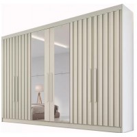 Guarda Roupa Casal Ripado 6 Portas 6 Gavetas Com Espelho