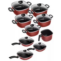 Conjunto Panelas 9 Pe&ccedil;as Patolux Quadrado Antiaderente Vermelho