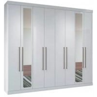 Guarda Roupa Casal com Espelho 8 Portas 4 Gavetas Branco