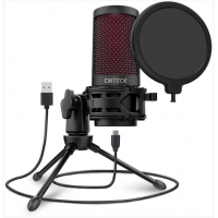 Microfone Profissional Cmteck USB de Mesa Podcast Preto