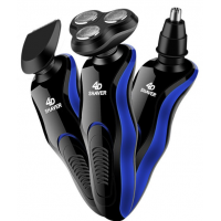 Barbeador Eletrico 3x1 Recarregavel 5W Rotativo Preto e Azul