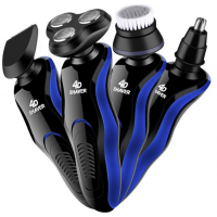 Barbeador Eletrico 4x1 Recarregavel 5W Rotativo Preto e Azul