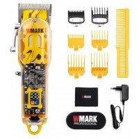 Maquina de Cortar Cabelos Wmark Sem fio 6 Pentes Amarelo Transparente Bivolt