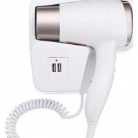 Secador de Cabelos 1800W Suporte Parede 2 Temperatura 2 USB Branco