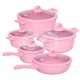 Jogo de Panelas Antiadrente Fogao Induçao Rosa 5 Peças Tampa Vidro