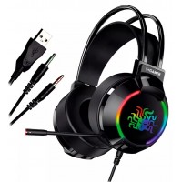 Fone de Ouvido Gamer com Fio 110 db RGB Microfone Cabo Adaptador 2M