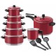 Jogo de Panelas 10 Peças Panela de Pressao Vermelho 3 Talheres