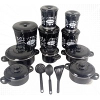 Jogo de Panelas 10 Pe&ccedil;as Aluminio Porta Mantimentos 3 Talher Preto