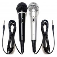 Microfone com Fio Duplo Dinamico Conector P10 Preto e Prata