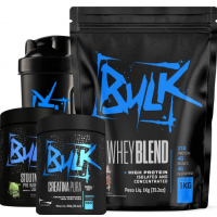 Kit Whey Protein Concentrado 1Kg Bulk Creatina e Pre treino 300g com Shaker