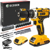 Furadeira Parafusadeira 21v Ecosen 45Nm Maleta 30 Pe&ccedil;as Amarela