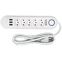 Extensao 2M Filtro de Linha 5 Tomada 3 USB Branco