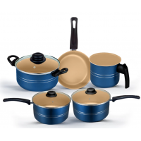 Jogo de Panelas Antiaderente 5 Pe&ccedil;as Aluminio Azul