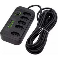 Extensao Tomada 5 Tomadas Filtro de Linha 5 USB Preto