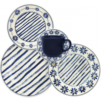 Jogo de Jantar Flowers Line Blue Ellegance 20PC Ceramica Alto Brilho
