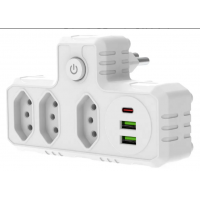 Tomada 3 Pontos com USB-C e USB-A