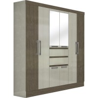 GUARDA-ROUPA CASAL 8 PORTAS COM ESPELHO CARVALHO/AVEL&Atilde;