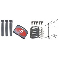 KIT 05 MICROFONES COM FIO E PEDESTAL - PRETO