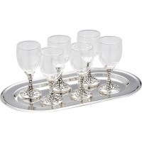 JOGO DE TA&Ccedil;AS CRISTAL COM BANDEJA DE ZINCO 