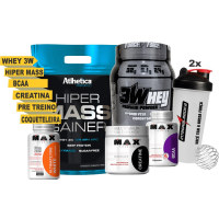 KIT FORCE UP WHEY ISO MAIS HIPER MASS MAIS BCAA MAIS CREATINA MAIS PRE TREINO MAIS COQUETELEIRA