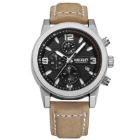 RELOGIO MASCULINO MEGIR ANALOGICO PULSEIRA DE COURO 