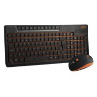 KIT TECLADO E MOUSE SEM FIO 2.4GHZ OEX PADRAO ABNT 2 TEXTURA EMBORRACHADA PRETO E LARANJA