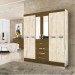 GUARDA-ROUPA CASAL ESPELHADO 6 PORTAS 4 GAVETAS AVELA C/ CASTANHO - 2.04M
