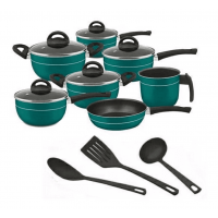 CONJUNTO DE PANELAS ANTIADERENTE MARPAL 10PCS &ndash; C/ UTENSILIOS &ndash; TAMPA DE VIDRO &ndash; VERDE