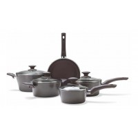 KIT DE PANELAS EM CERAMICA 5 ITENS LINHA LUXO - CINZA/TEFLON