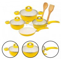 JOGO DE PANELAS ESMALTADAS 4 PECAS REVESTIMENTO EM CERAMICA + 02 COLHERES