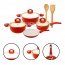 JOGO DE PANELAS ESMALTADAS 4 PECAS REVESTIMENTO EM CERAMICA + 02 COLHERES - RED