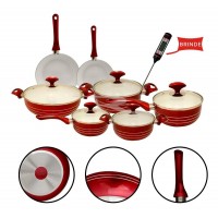 JOGO DE PANELAS ESMALTADAS 8 PECAS REVESTIMENTO EM CERAMICA + 02 COLHERES - RED