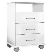 CRIADO MUDO MINI COMODA COM RODINHAS E 3 GAVETAS - BRANCO