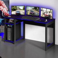 MESA GAMER TECNO MOBILI P/ TRES MONITORES PRETO/AZUL