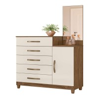 COMODA MOVAL COM PENTEADEIRA E SAPATEIRA - 5 GATEVAS - CASTANHO/BRANCO