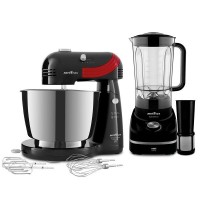 KIT COZINHA BRITANIA BATEDEIRA 350W C/ 4 VELOCIDADES - LIQUIDIFICADOR 12 VELOCIDADES 1200W - PRETO 220V