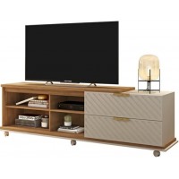 RACK CAEMMUN PARA TV ATE 65 POL - C/ 7 NICHOS E 6 RODIZIOS - HAVANA/OFF WHITE