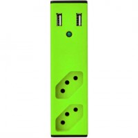 CARREGADOR 2 PORTAS USB C/ FILTRO DE LINHA + 2 TOMADAS ENERMAX BEM LIGADO VERDE