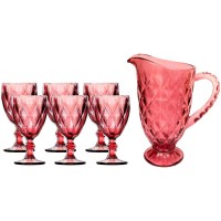 JOGO DE TACAS C/ JARRA DE VIDRO HAUS  07 PCS 330ML - ROSA