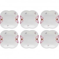 CONJUNTO 6 PRATOS FUNDOS BORBOLETAS EM PORCELANA