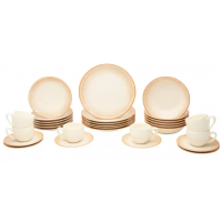 APARELHO DE JANTAR CHA 30 PE&Ccedil;AS HAUS CERAMICA BEGE REDONDO SOHO 