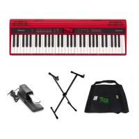 TECLADO MUSICAL 61 TECLAS COM CAPA/PEDAL/ESTANDE ROLAND - VERMELHO
