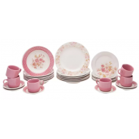 APARELHO DE JANTAR CHA 30 PE&Ccedil;AS BIONA CERAMICA REDONDO ROSA DONNA