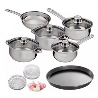 CONJUNTO DE PANELAS 5 PE&Ccedil;AS C/ TAMPA VIDRO - A&Ccedil;O INOX