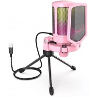 MICROFONE GAMER RGB FIFINE C/ CONDENSADOR USB - ROSA