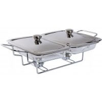 RECHAUD RETANGULAR DUPLO EM VIDRO 1.2L C/ AL&Ccedil;AS INOX