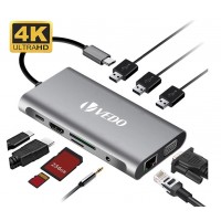 HUB USB 3.0 DOCKING STATION VEDO 10 EM 1 C/ HDMI SD E ETHERNET