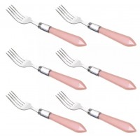 KIT 6 GARFOS DE MESA INOX LYOR C/ CABO DE PLASTICO - ROSA